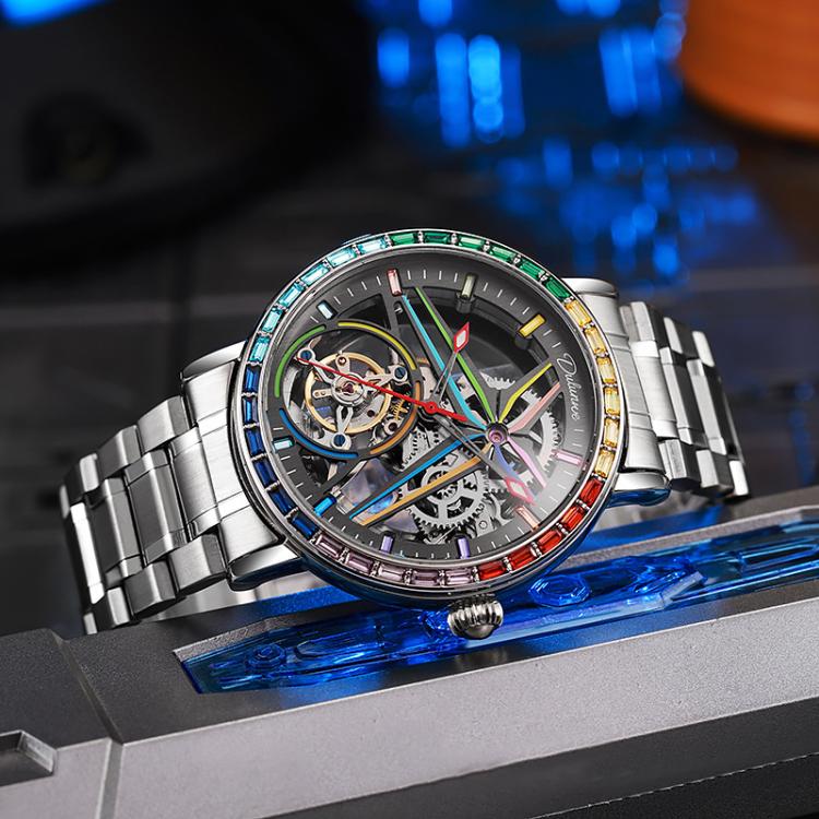 Dulunwe 6057A 30m Waterproof Luminous Fully Automatic Mechanical Watch, Color: Steel Strap Black