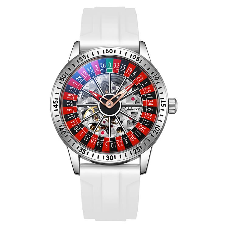 Dulunwe 6061A 30m Waterproof Rotating Dial Mechanical Watch, Color: White Silicone