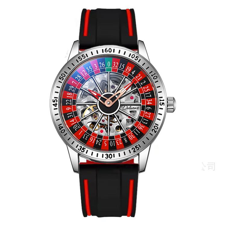 Dulunwe 6061A 30m Waterproof Rotating Dial Mechanical Watch, Color: White Two-color Strap