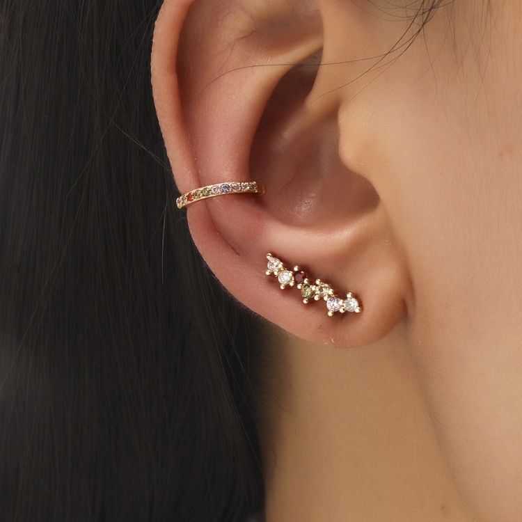DZ-515 Simple Small Drilling Lug Clip Geometric Zircon Earrings