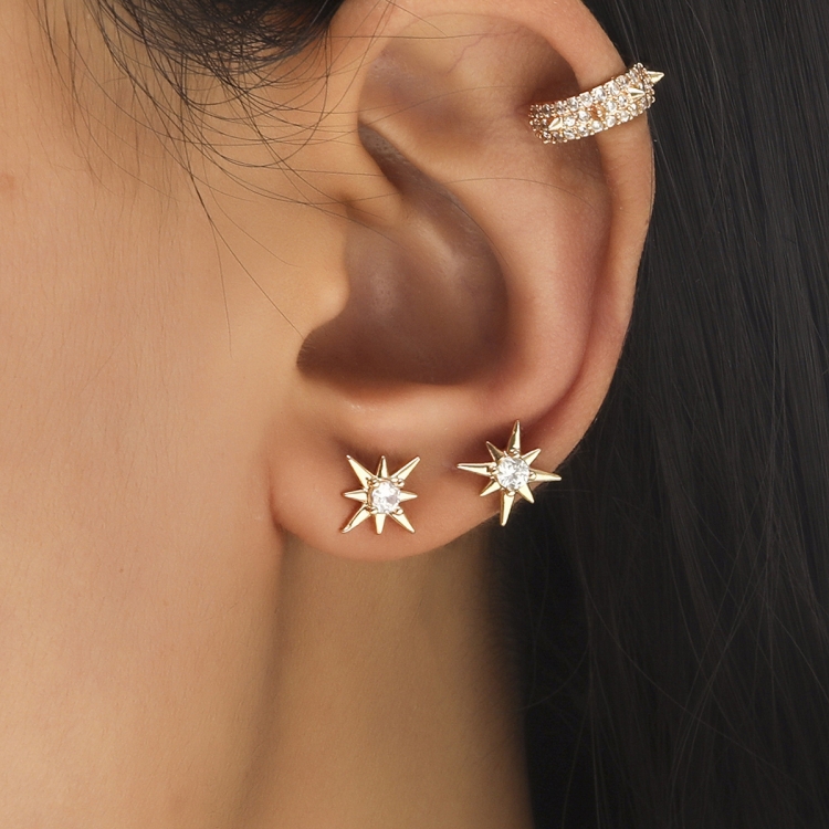 DZ-517 Simple Small Drilling Lug Clip Geometric Zircon Earrings