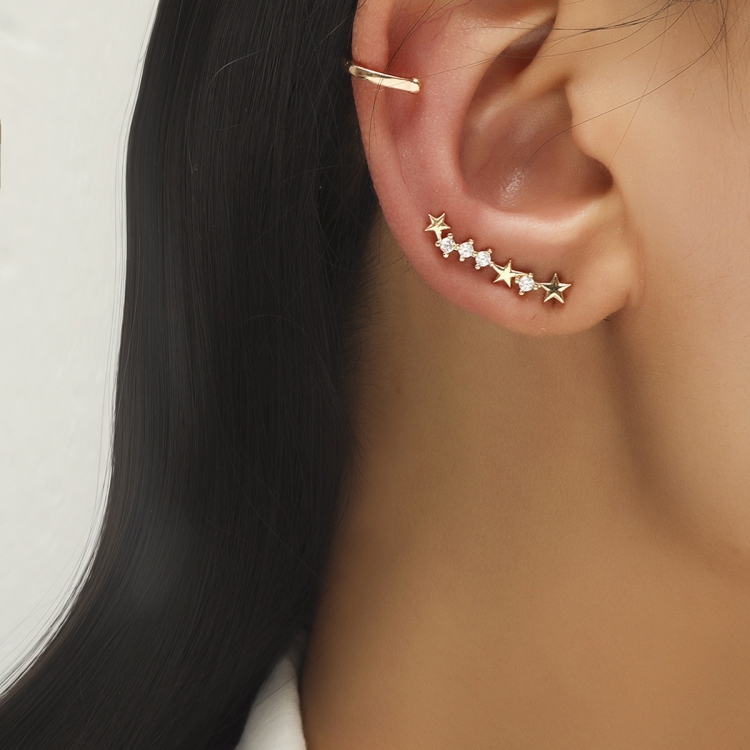 DZ-523 Simple Small Drilling Lug Clip Geometric Zircon Earrings