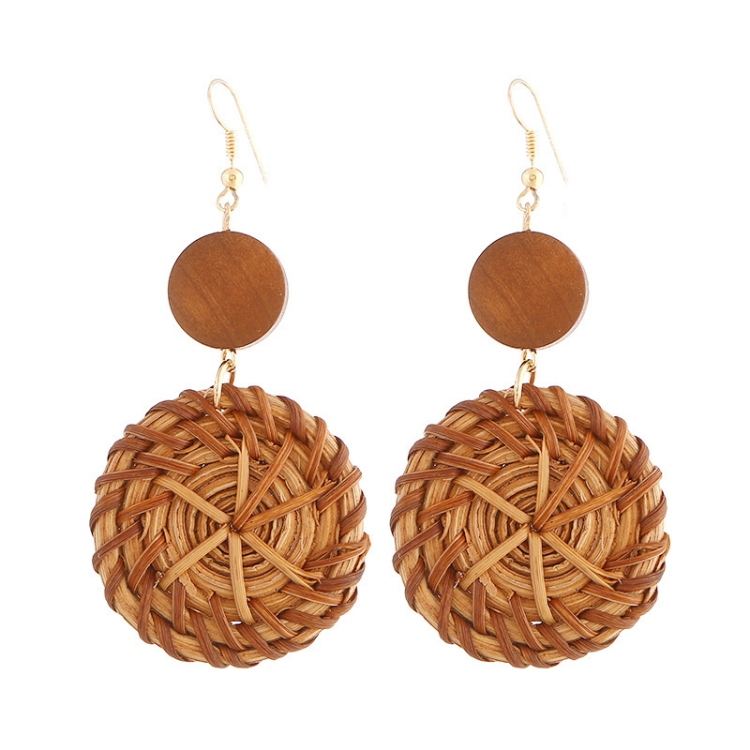 E2002-12 Ear Hook Deep Cake Bamboo Vine Handmade Woven Earrings Bosomia Style Earrings