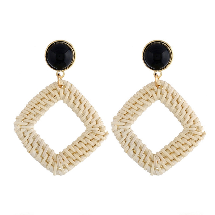 E2002-2 Black Frame Bamboo Vine Handmade Woven Earrings Bosomia Style Earrings