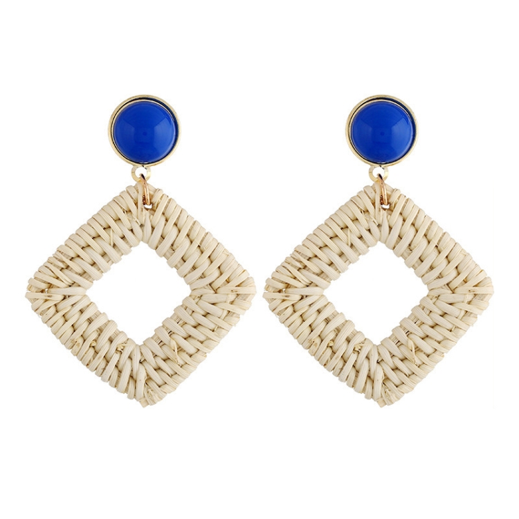 E2002-4 Blue Frame Bamboo Vine Handmade Woven Earrings Bosomia Style Earrings