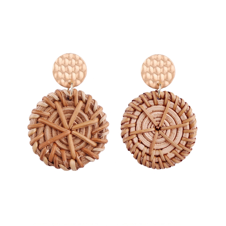 E2002-6 Knock Pattern Deep Cake Bamboo Vine Handmade Woven Earrings Bosomia Style Earrings