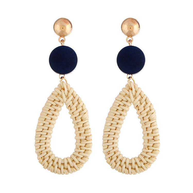 E2002-8 Black Water Drop Bamboo Vine Handmade Woven Earrings Bosomia Style Earrings