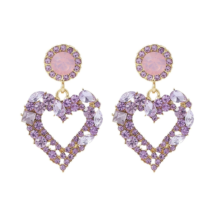 E2109-12 Purple Diamond Love Silver Needle Earrings Simple Earrings