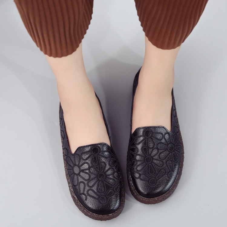 Embroidered Breathable Wearable Wild Casual Shoes for Women (Color:Black Size:41)