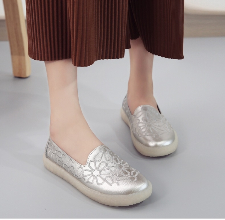 Embroidered Breathable Wearable Wild Casual Shoes for Women (Color:Gold Size:38)