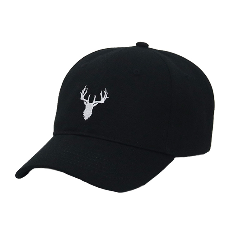 Embroidered Deer Adjustable Baseball Cap Solid Color All-match Peaked Cap(Black)
