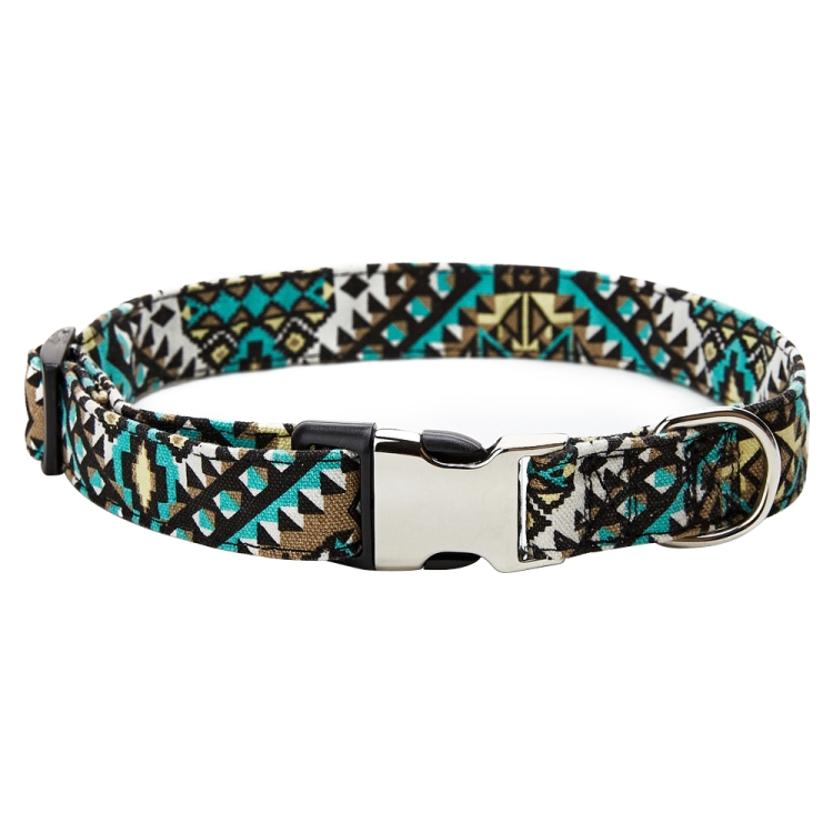 Ethnic Bohemian Floral Half Metal Buckle Dog Collar, Size: S 1.5x40cm(Green Kaleidoscope)