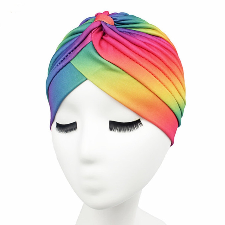 Ethnic Style Color Printing Turban Hat(Rainbow)