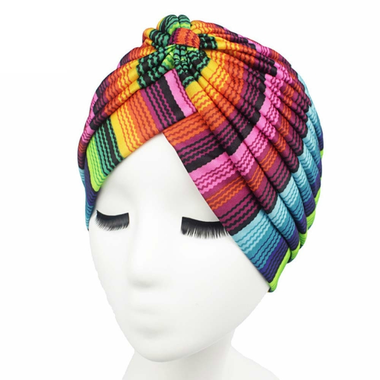 Ethnic Style Color Printing Turban Hat(Wave Rainbow)