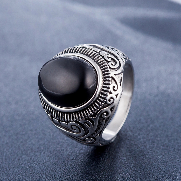 Europe and America Style Retro Gemstone Turquoise Men Titanium Steel Ring, Size: 9, Diameter: 19mm, Perimeter: 59.8mm(Black)