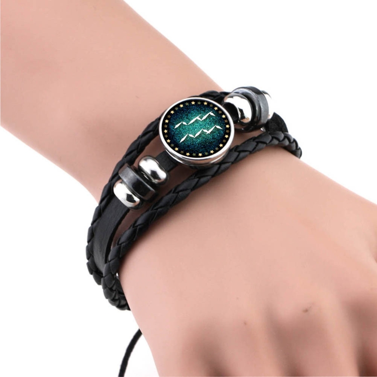 European and American Hand-knitted Beaded Retro DIY Bracelet Aquarius Constellation Leather Punk Fashion Bracelet