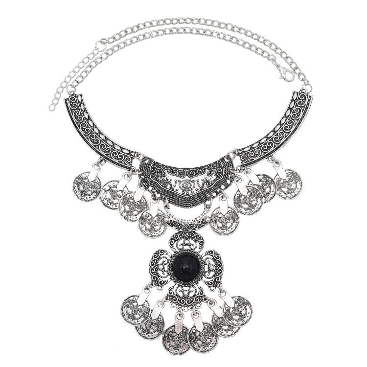 Exaggerated Necklace Tassel Vintage Female Alloy Plated Collarbone Chain, Color: Black 1