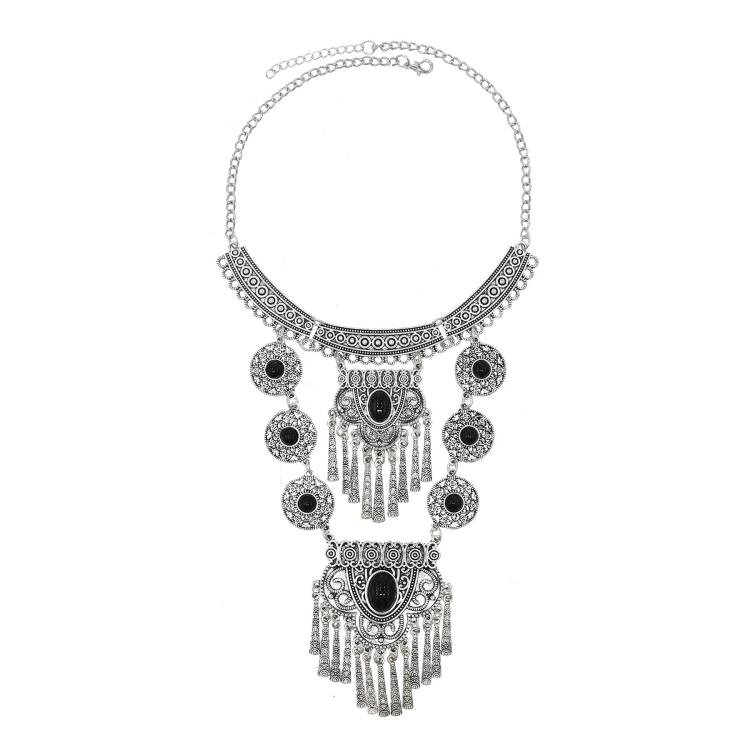 Exaggerated Necklace Tassel Vintage Female Alloy Plated Collarbone Chain, Color: Black 2