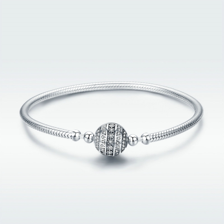 Exquisite Life S925 Sterling Silver Bangle Bracelet Inlaid with Gems, Size:19cm