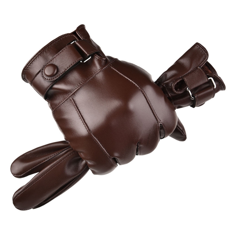 Fall Winter Men Leather Gloves PU Velvet Warm Riding Driving Touchscreen Gloves, Size: Average(Brown)