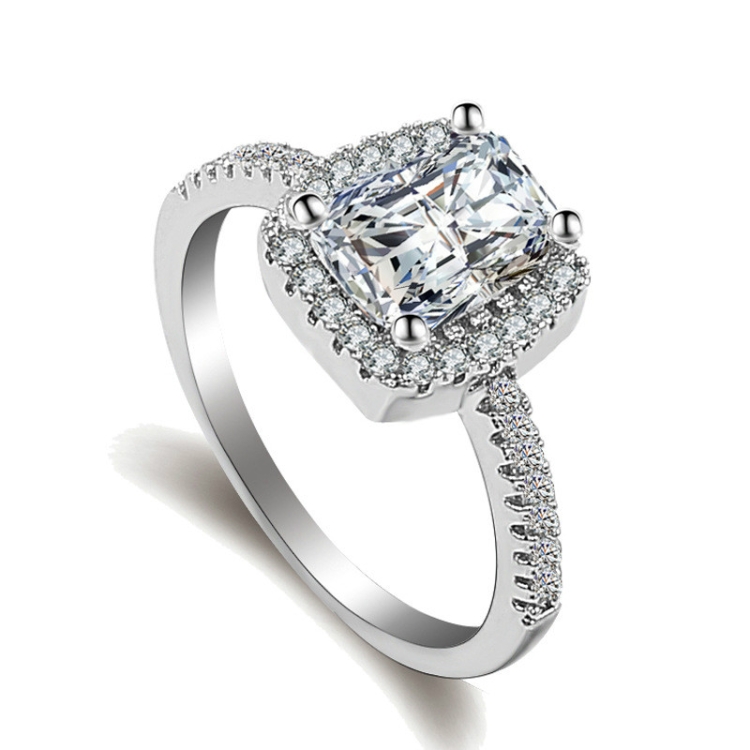 Fashion Big Cubic Crystal Silver Zircon Ring Wedding Jewelry Party Gift, Ring Size:6