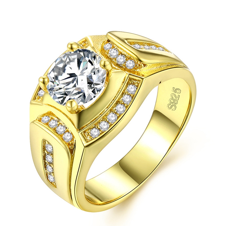 Fashion Businessman 18K White Gold Plated + AAA Zircon Men Diamond Ring, Size: 8, Diameter: 18.1mm, Perimeter: 57mm