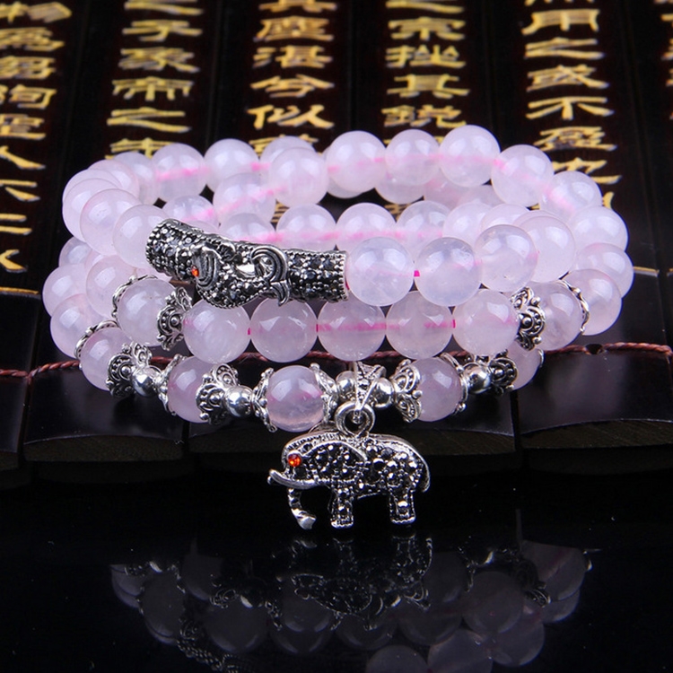 Fashion Jewelry Accessory Garnet Beads Bracelet (Pink Crystal & Elephant & Fish)