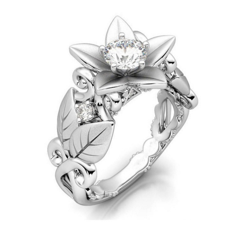 Fashion Rose with Diamond Women Wedding Ring, Ring Size:6