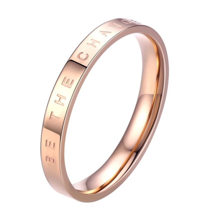 Fashion Simple Narrow BE THECHANGE Ring Electroplated 18k Titanium Steel Couple Ring, Size: 6 US Size(Rose Gold)
