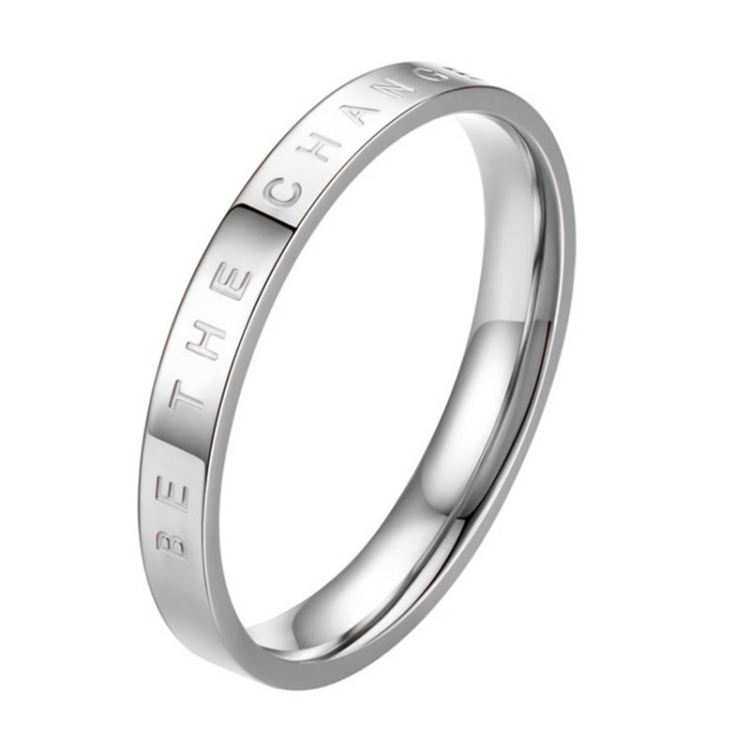 Fashion Simple Narrow BE THECHANGE Ring Electroplated 18k Titanium Steel Couple Ring, Size: 7 US Size(Silver)