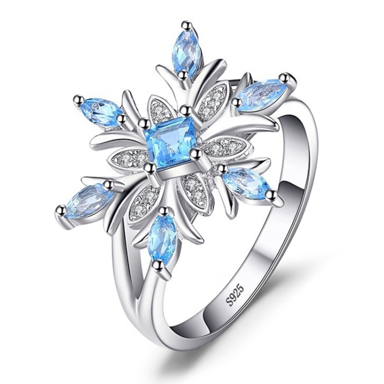 Fashion Snowflake Flower Blue Topaz Ring Jewelry Women, Ring Size:6