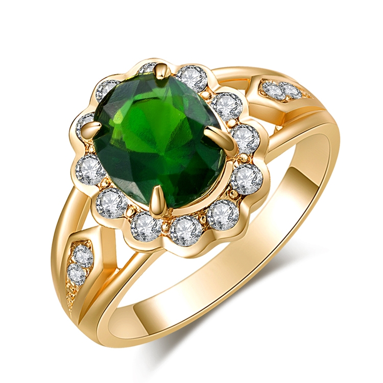 Fashion Vintage Oval Green Gem Diamond Ring, Ring Size:10