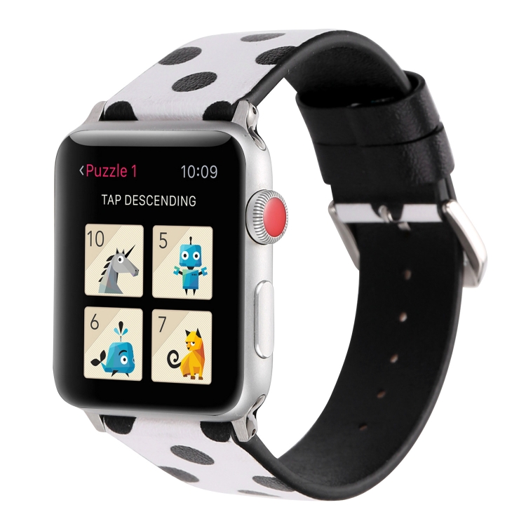 Fashion Wave Dot Series Leather Watch Band For Apple Watch Series 9&8&7 41mm / SE 3&SE 2&6&SE&5&4 40mm / 3&2&1 38mm(Black Wave Dots On White)