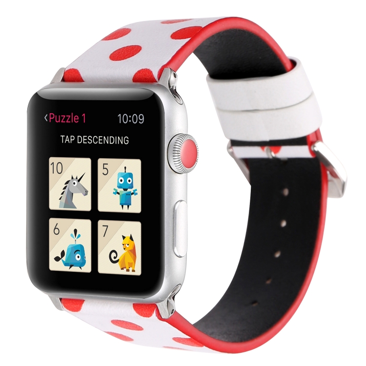 Fashion Wave Dot Series Leather Watch Band For Apple Watch Series 9&8&7 41mm / SE 3&SE 2&6&SE&5&4 40mm / 3&2&1 38mm(Red Wave Dots On White)