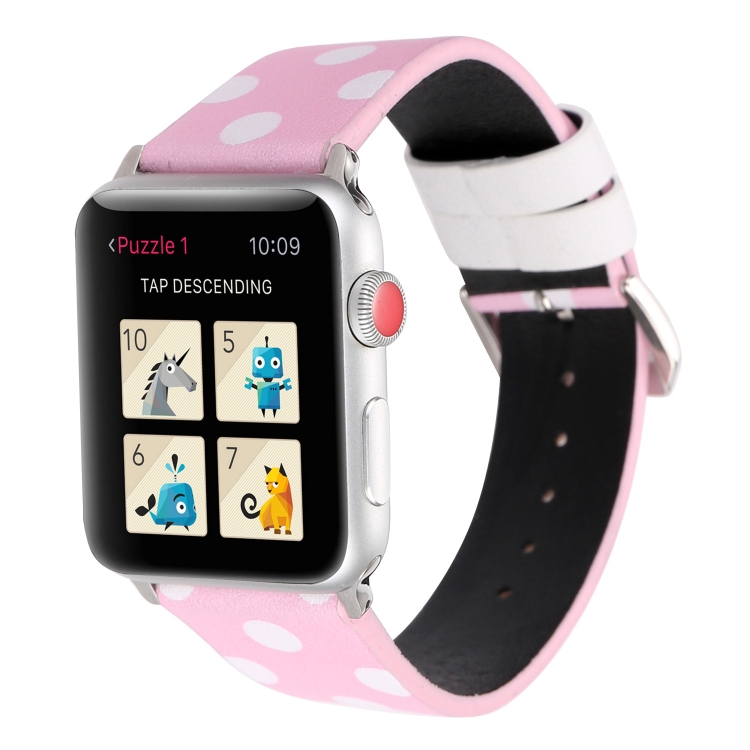 Fashion Wave Dot Series Leather Watch Band For Apple Watch Series 9&8&7 41mm / SE 3&SE 2&6&SE&5&4 40mm / 3&2&1 38mm(White Wave Dots Pink)
