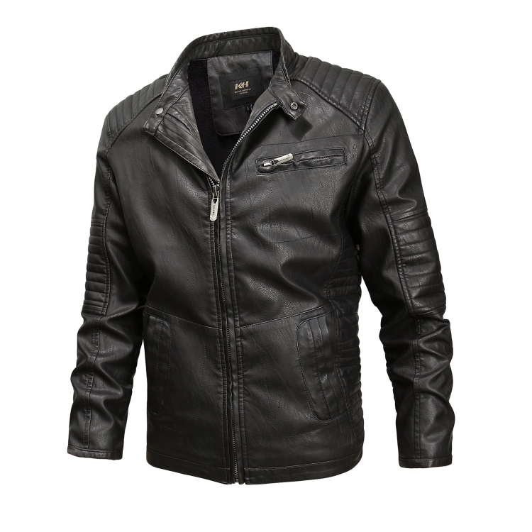Fashionable Men Leather Jacket (Color:Black Size:XL)