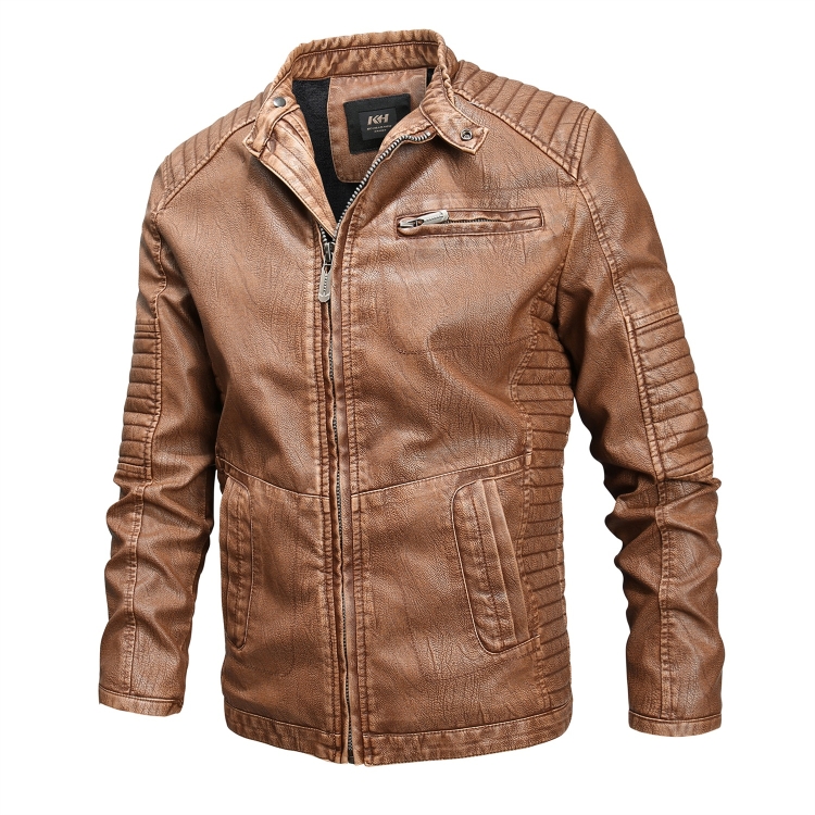 Fashionable Men Leather Jacket (Color:Khaki Size:M)