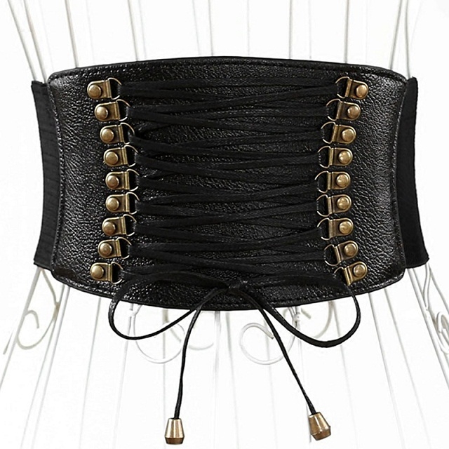 Female Elastic Tassel Wide Belt Decoration Dress Accessories Belt(Black)
