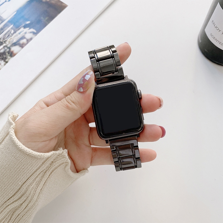 Five Beads Ceramic Steel Watch Band For Apple Watch Ultra 49mm&Watch Ultra 2 49mm / Series 9&8&7 45mm / SE 3&SE 2&6&SE&5&4 44mm / 3&2&1 42mm(Black)