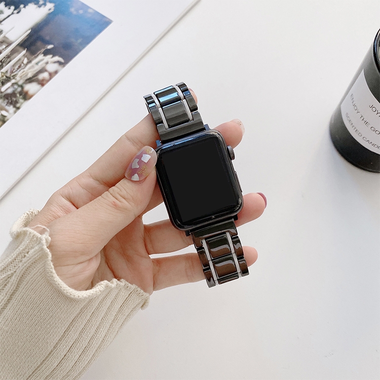 Five Beads Ceramic Steel Watch Band For Apple Watch Ultra 49mm&Watch Ultra 2 49mm / Series 9&8&7 45mm / SE 3&SE 2&6&SE&5&4 44mm / 3&2&1 42mm(Black + Gray)