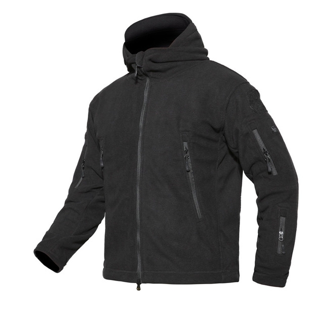 Fleece Warm Men Thermal Breathable Hooded Coat, Size:S (Black)