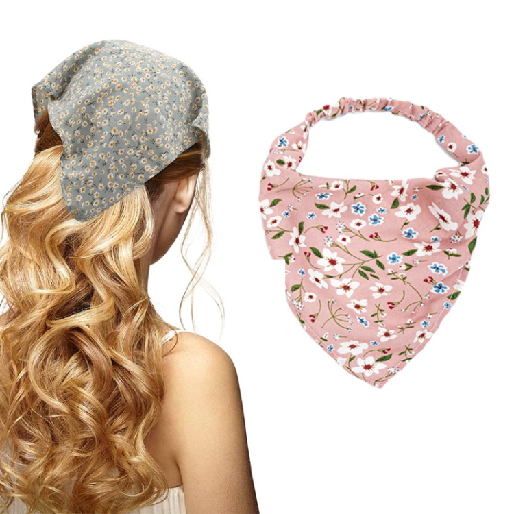 Floral Elastic Band Turban Women Thin Floral Cloth Headscarf Triangle Scarf(Big Floral Pink)