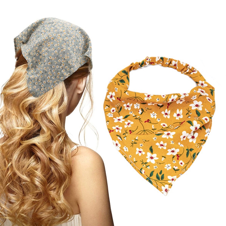 Floral Elastic Band Turban Women Thin Floral Cloth Headscarf Triangle Scarf(Big Floral Yellow)