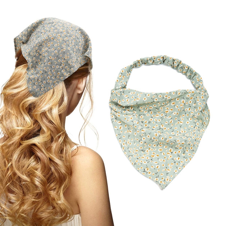 Floral Elastic Band Turban Women Thin Floral Cloth Headscarf Triangle Scarf(Small Floral Green)