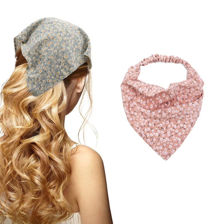 Floral Elastic Band Turban Women Thin Floral Cloth Headscarf Triangle Scarf(Small Floral Pink)
