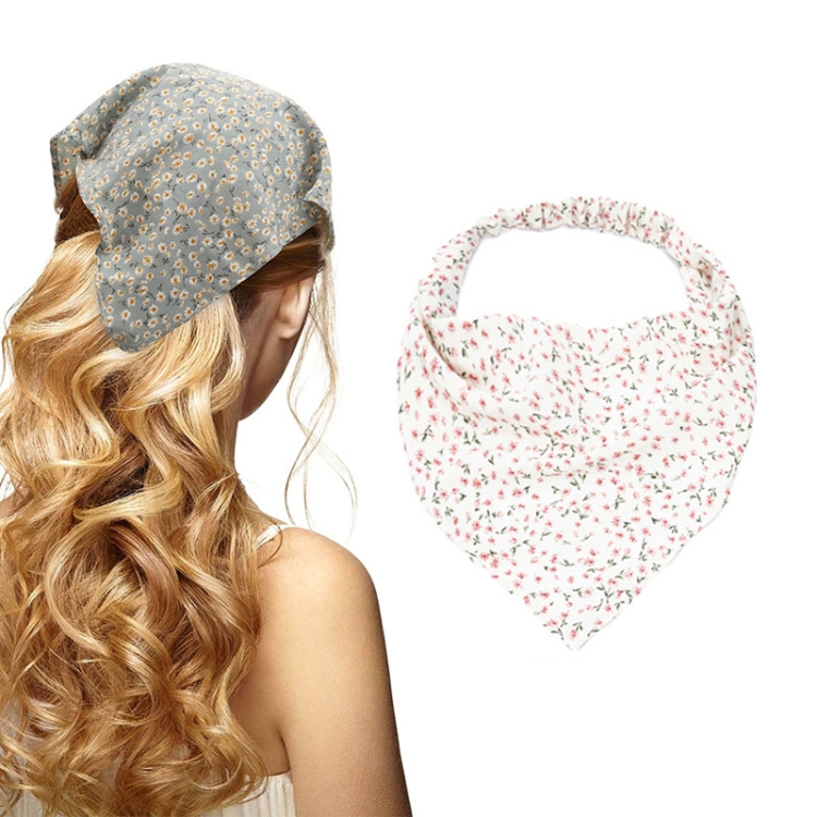 Floral Elastic Band Turban Women Thin Floral Cloth Headscarf Triangle Scarf(Small Floral White)