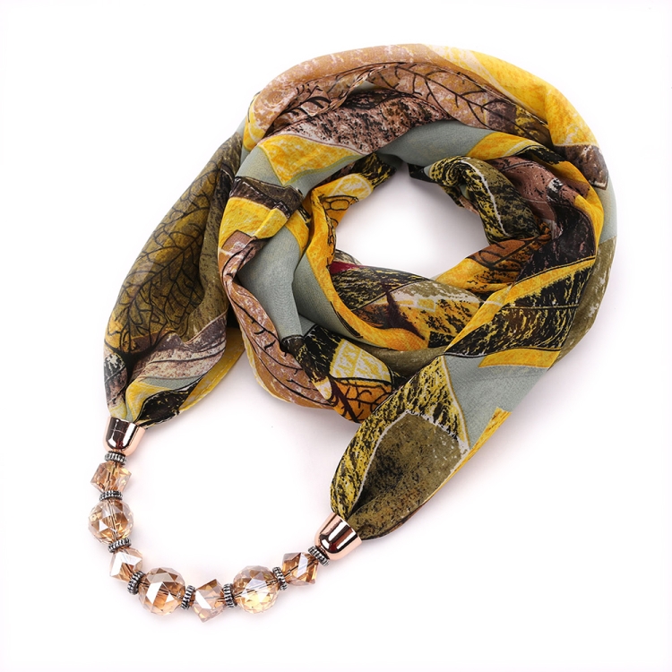 Flower Pattern Chiffon Scarf with Necklace, Size: 180 x 48cm(Black)