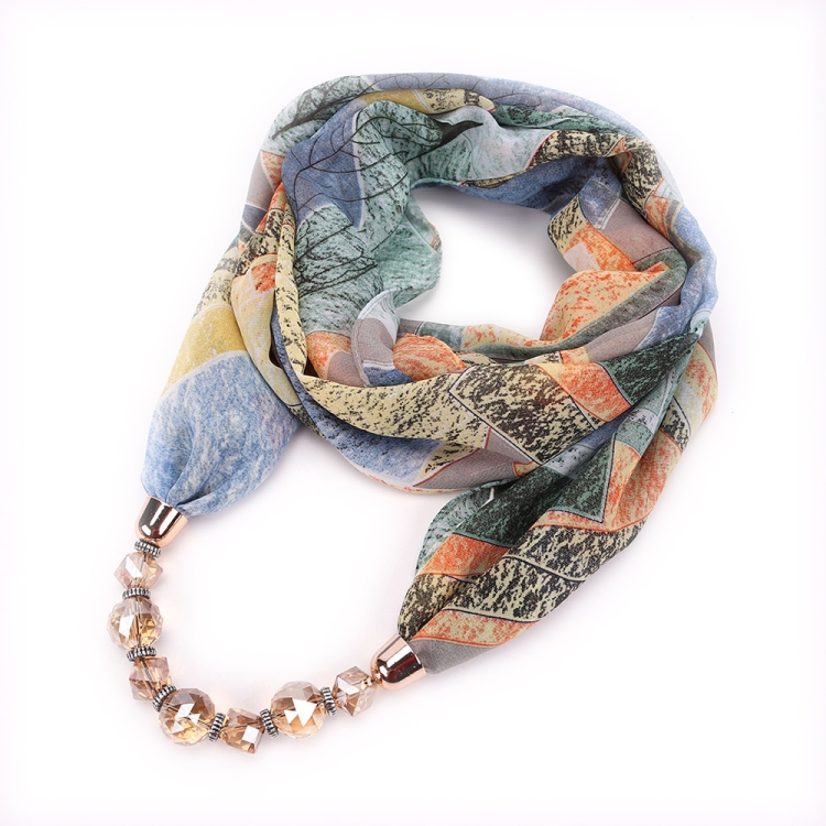 Flower Pattern Chiffon Scarf with Necklace, Size: 180 x 48cm(Blue)