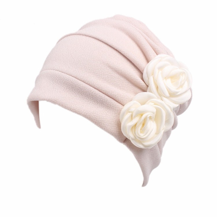 Flower Wrinkled Pull-over Confinement Chemotherapy Cap, Size:One Size(Beige)