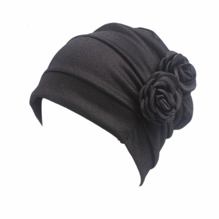 Flower Wrinkled Pull-over Confinement Chemotherapy Cap, Size:One Size(Black)